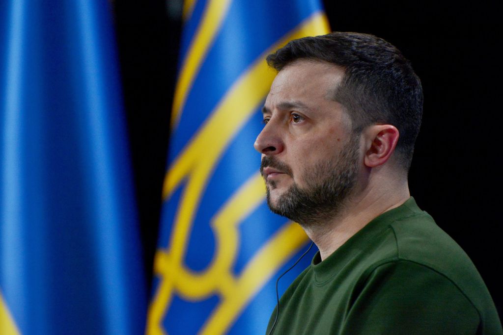 KYIV, UKRAINE - 20240225: Ukrainian President Volodymr Zelensky speaks during a press conference at the Ukraine Year 2024 forum on February 25, 2024 in Kyiv, Ukraine